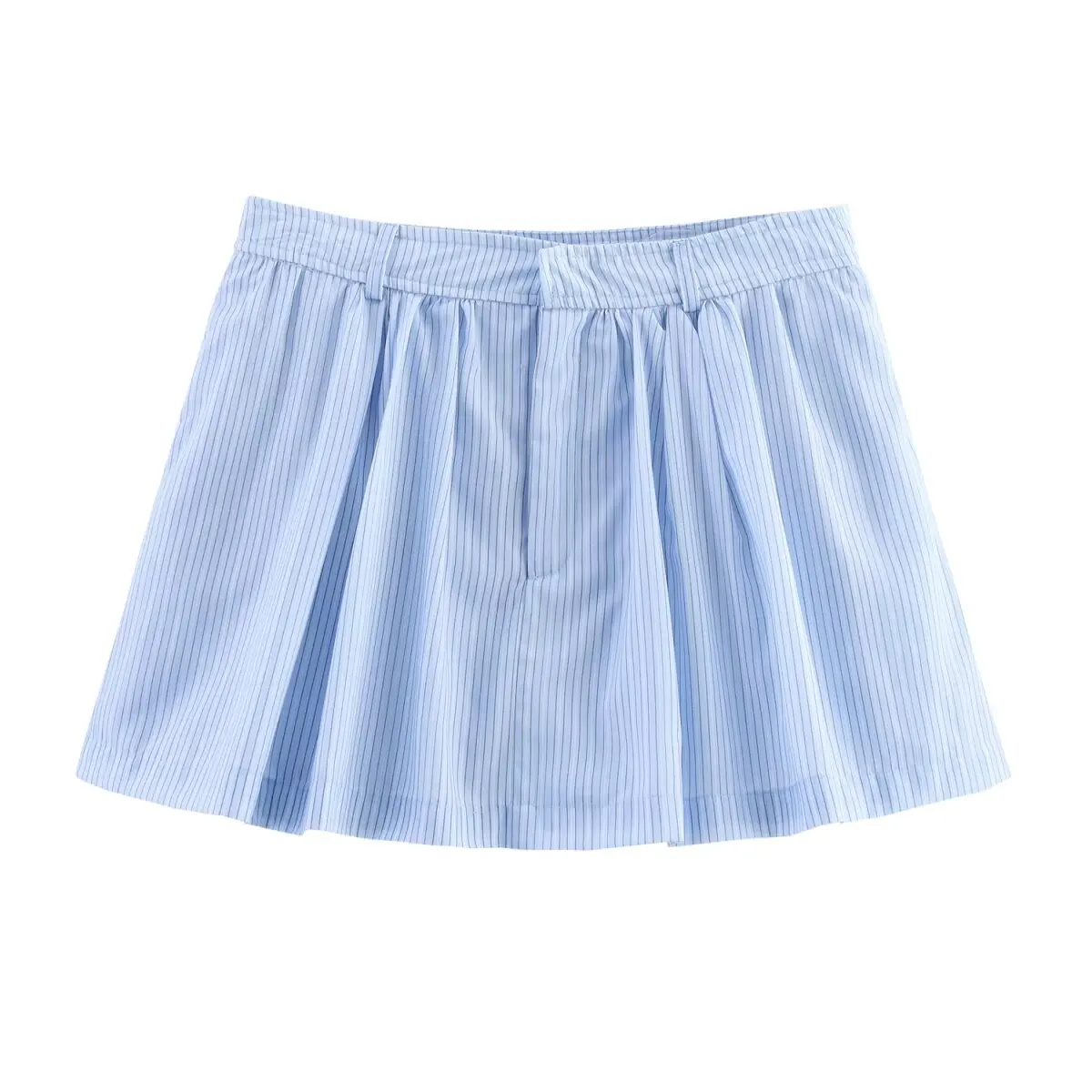

2025 New Women's Clothing European and American Style Fashion High Waist Blue Striped Flower Bud Puffy Skirt