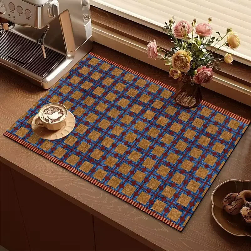 Kitchen Tableware Drying Mat Printed Coffee Machine Drain Pad Countertop Absorbent Mat Placemat Dinnerware Table Decor