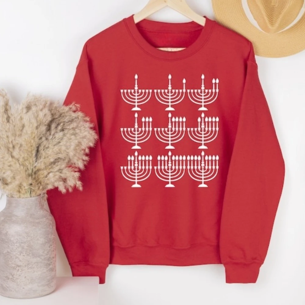 Menorah Hanukkah البلوز سعيد شانوكا سترة 2025 المرأة الشتاء البلوز الشارع موضة ملابس علوية من القطن عالية الجودة
