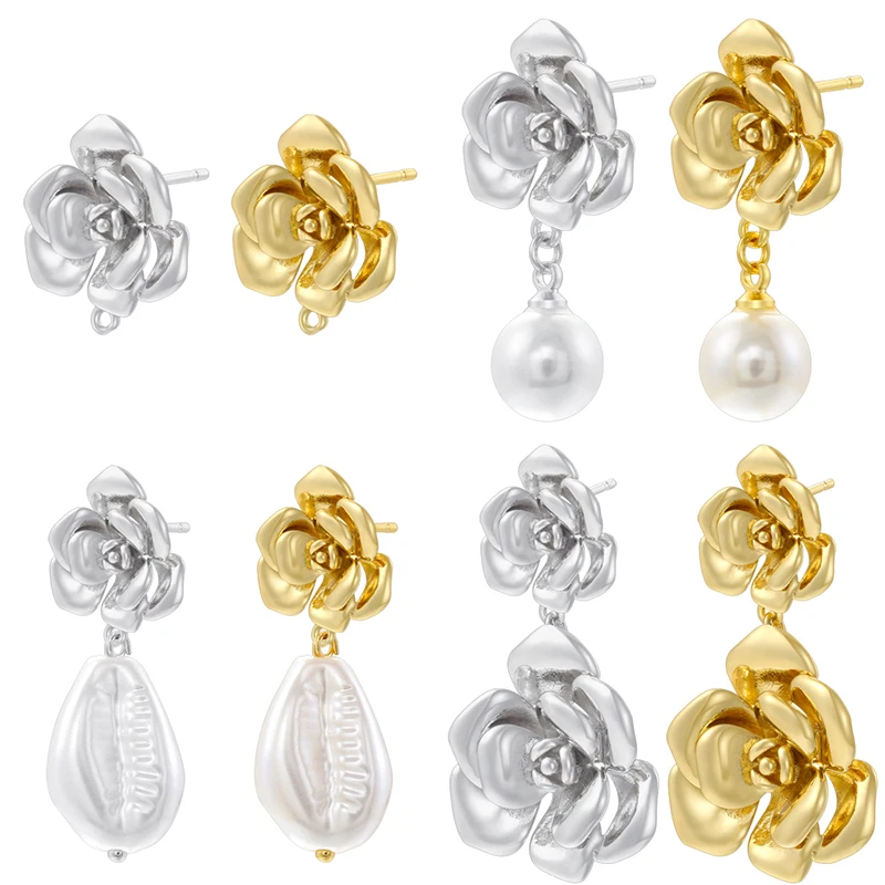 ZHUKOU Elegant and Exquisite Women's Flower Series Earrings 4 Styles Paired with Imitation Ugly Pearl Pendant Earrings 1 Pair