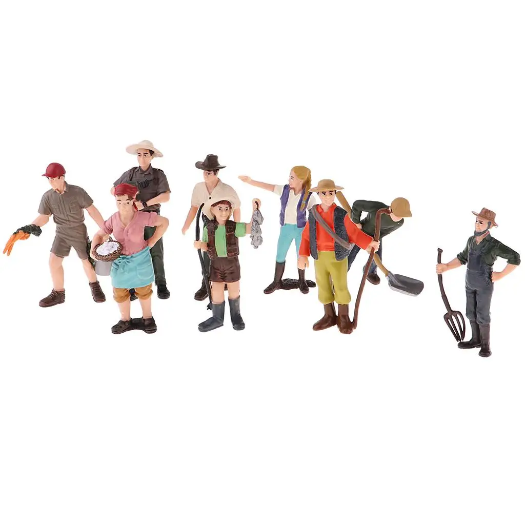 9 ピース手描きの農作業員モデル置物ドールハウスミニ人物フィギュア - コレクション風景装飾品