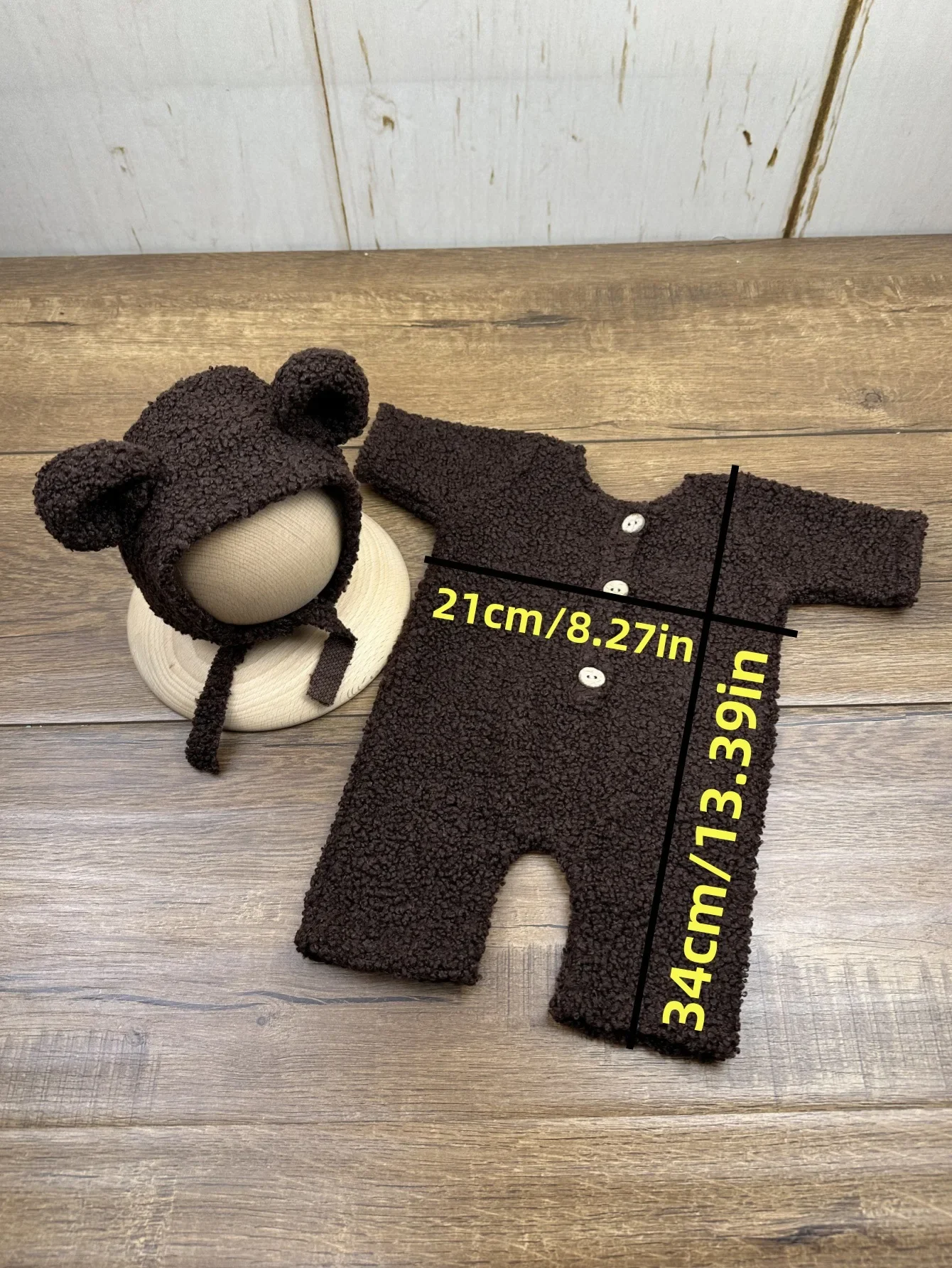 Newborn Photography Props Baby Bear Outfit Jumpsuit Hat Baby Boy Girl Animal Photo Prop