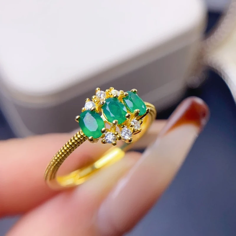 Natural Emerald Rings for women silver 925 jewelry luxury gem stones 18k gold plated free shiping items