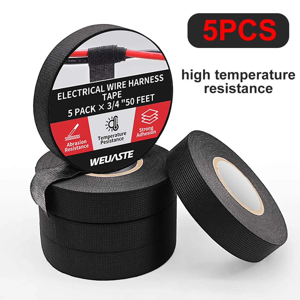 5 قطعة 15 متر ارتفاع درجة الحرارة سلك تسخير التفاف ذاتية اللصق أسلاك السيارات تسخير شريط قماش سيارة الضوضاء التخميد الشريط الكهربائي