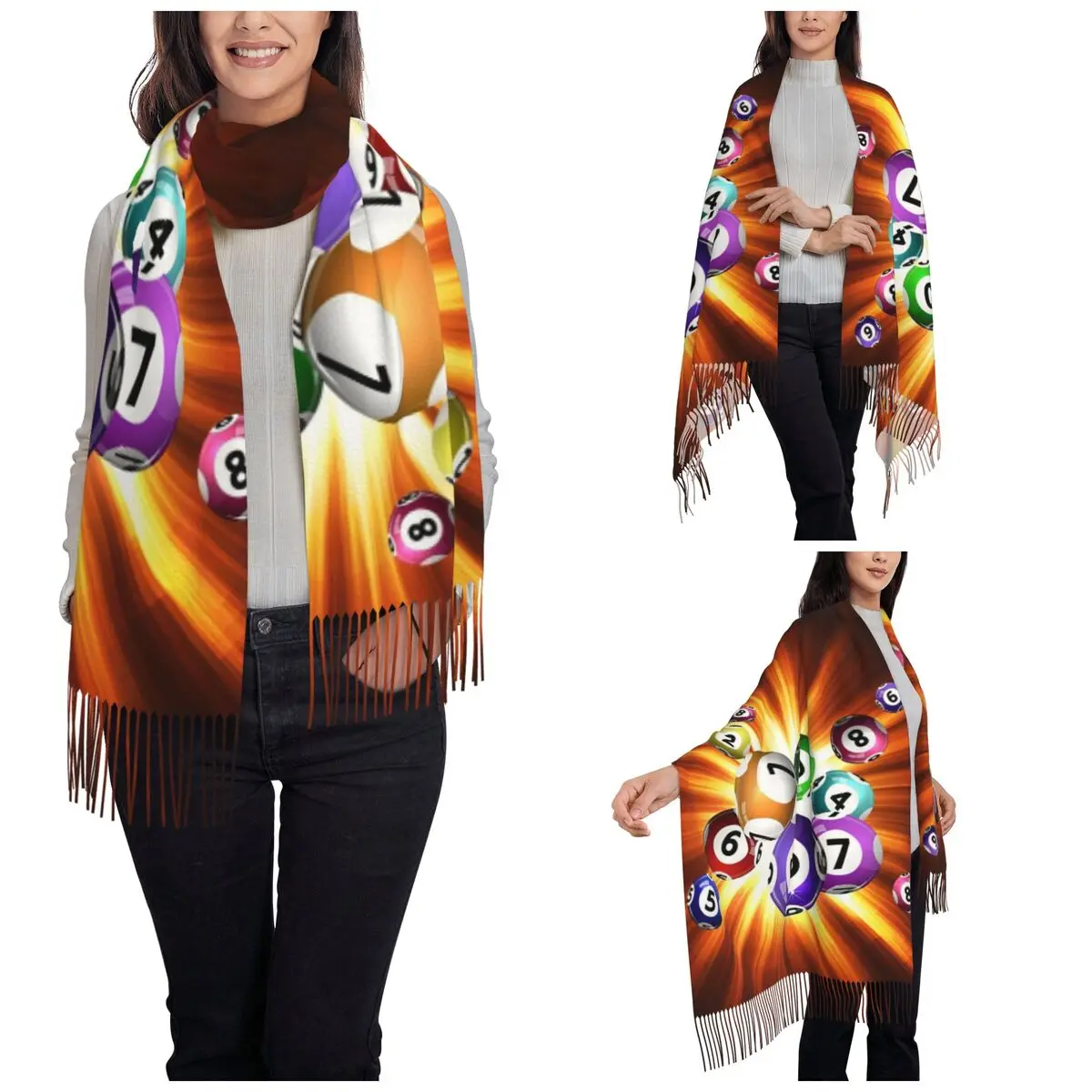 Bingo Balls Game Shawl Wrap for Ladies Winter Large Soft Scarf Pashmina Tassel Scarves