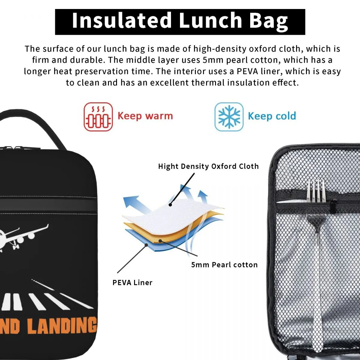 Airplane Crosswind Landing Insulated Lunch Bag for Women Kids Portable Food Boxes Thermal Lunch Box Tote