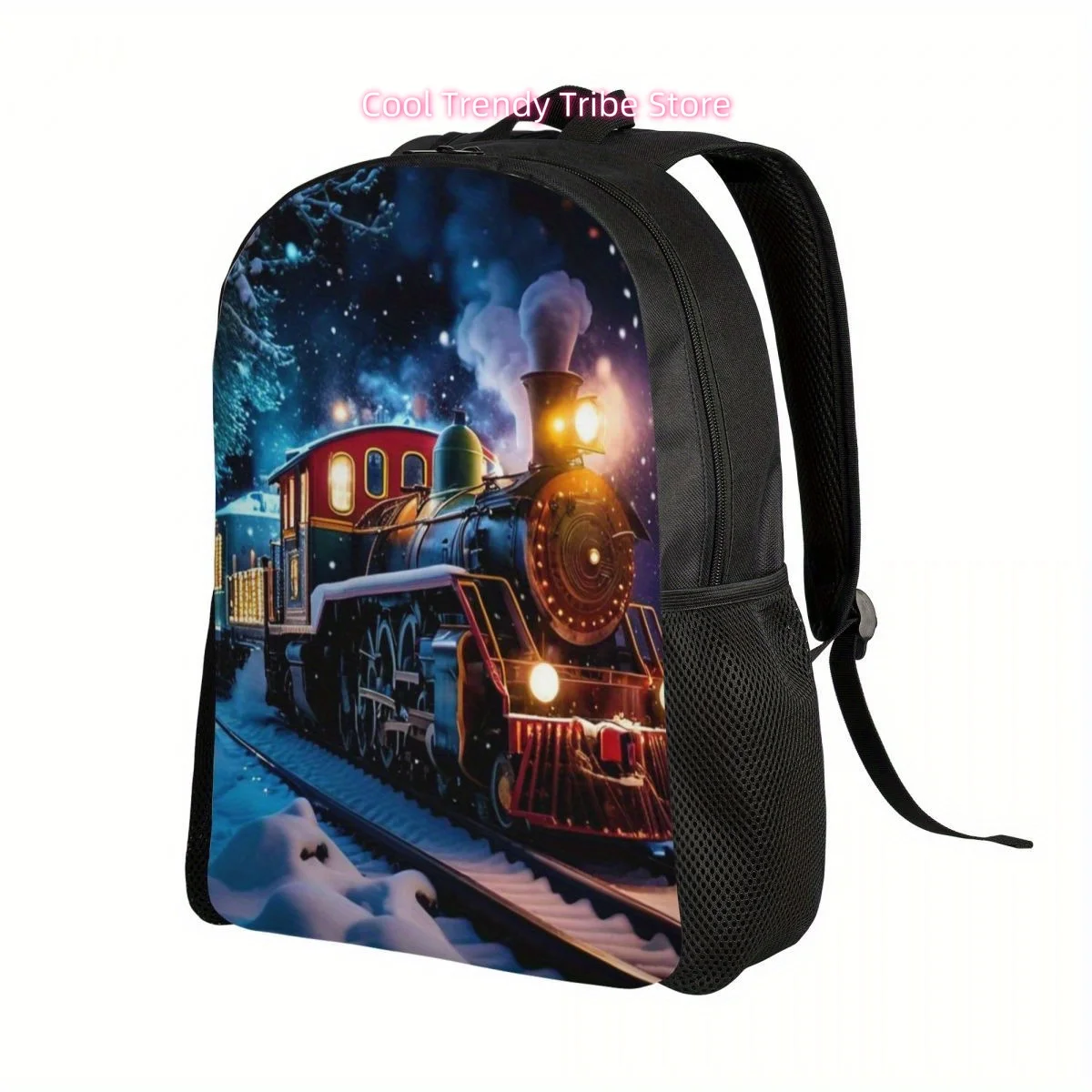 Snow Train Print Backpack, Travel Backpack For Men And Women, Lightweight Computer Bag Laptop Shoulder Bags For College Hiking C