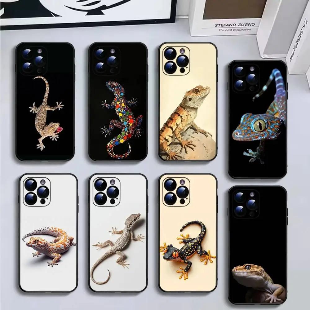

Animal-Gecko Phone Case For iPhone17,16,15,14,13,12,11 Plus,Pro Max,Soft Black Cover