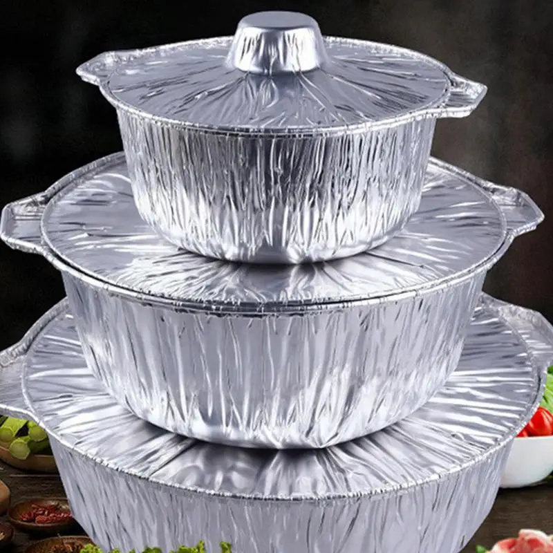 Runde Aluminium pfannen mit Deckel Luft fritte use Liner Folie Backformen langlebige Grill Tropfs chale Gefrier schrank und ofen feste Takeout-Behälter