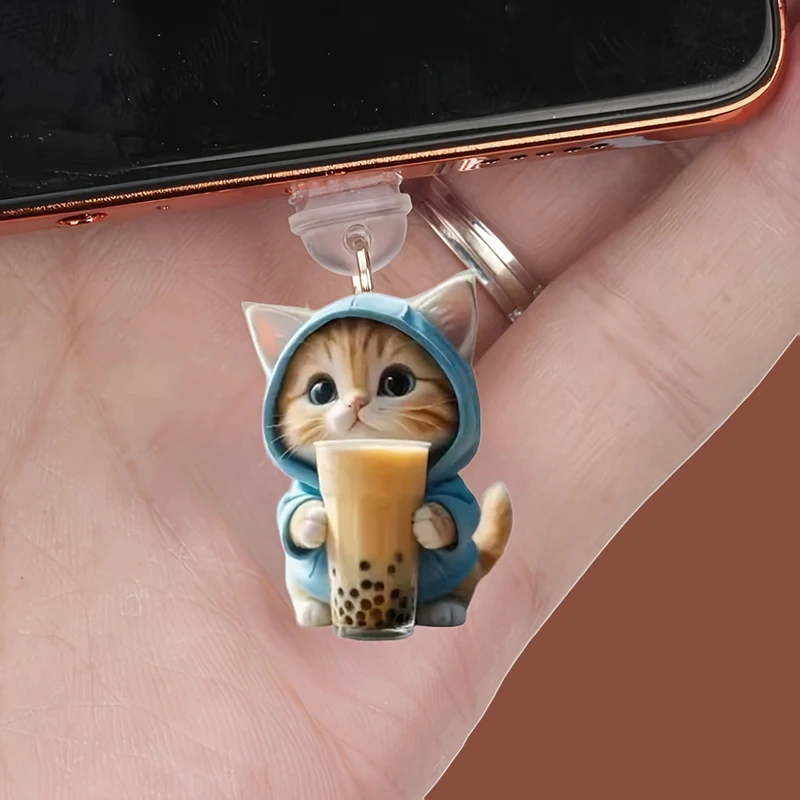 1Pcs Cute 2D Cat Phone Anti Dust Cap Charge Port Plug For IPhone Type C Dust Protection Stopper Accessorie