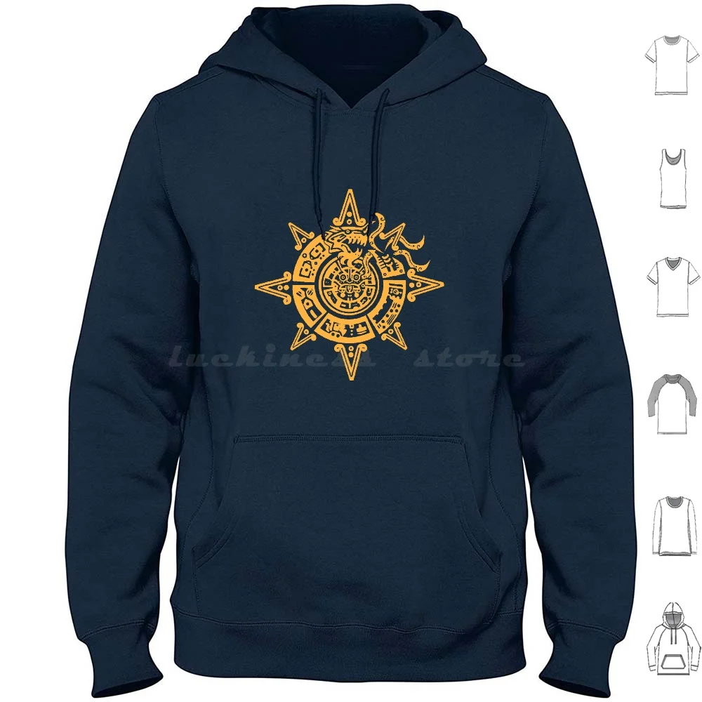 Aztec Sun Hoodie Cotton Long Sleeve Mexico Mexican Aztec Mayan Mayan Apocalypse Aztec Calendar South America Central America