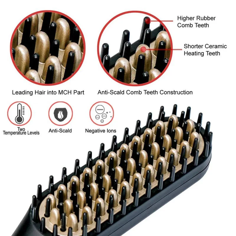 Tragbare beheizte Haarglätter, Mini-Bartglätter, Kamm, elektrisches Glätteisen für Männer, langer und kurzer Haarglätter – Detail 6