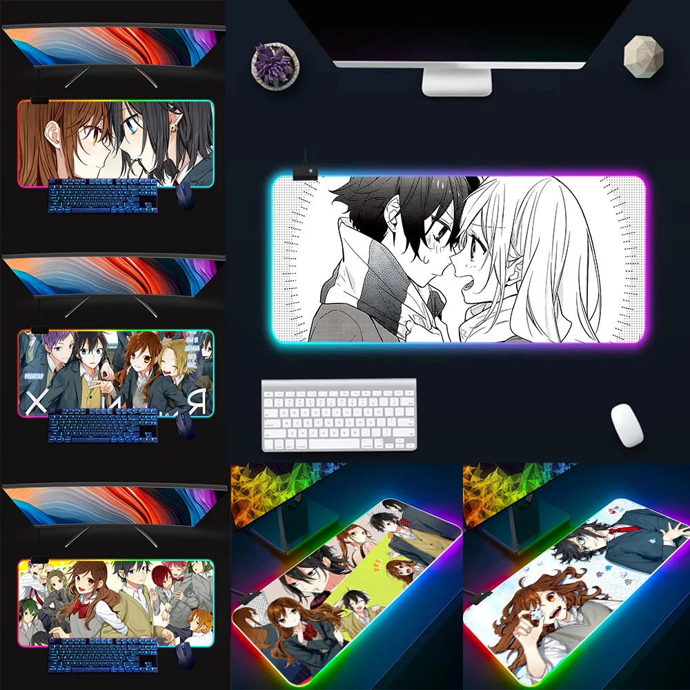 

Anime H-Horimiya RGB Pc Gamer Keyboard Mouse Pad Mousepad LED Glowing Mouse Mats Rubber Gaming Computer Mausepad