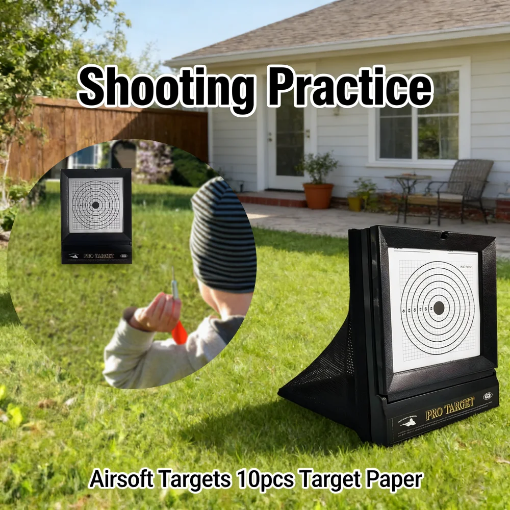 

Страйкбольные мишени включают 10 шт. сменные бумажные портативные мишени для пистолета, ловушка для пистолета, ловушка для пеллет для практики стрельбы на заднем дворе