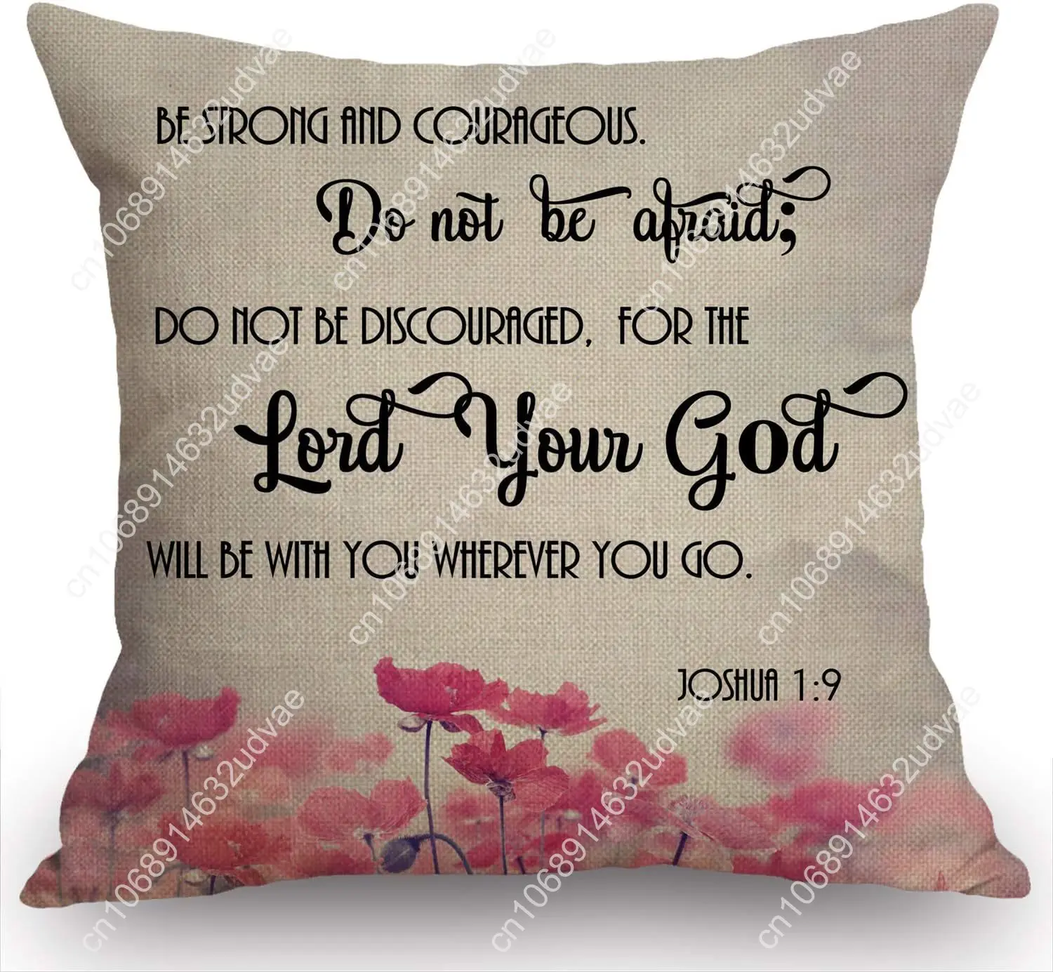 Swono Christian Bible Verses Scripture Quotes Joshua-1-9 Pink Flowers Farmhouse Pillow Cover 18x18 Inch Home Decor Cotton Linen