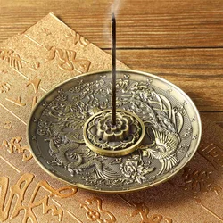 F Retro Incense Holder Metal Dragon and Phoenix Lotus Incense Burners for Incense Sticks Cone Censer Plate Buddhism Home Decor