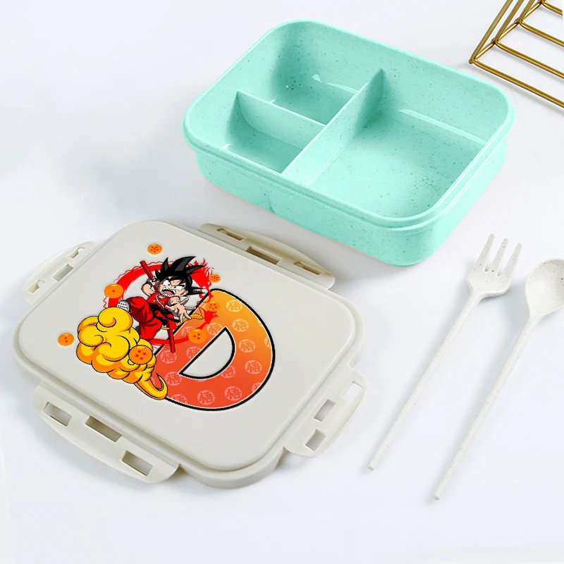 

Cartoon Son Goku Lunch Box Dragons Ball Letter A-Z Student Bento Boxes with Fork Spoons Portable Food Fruit Storage Container