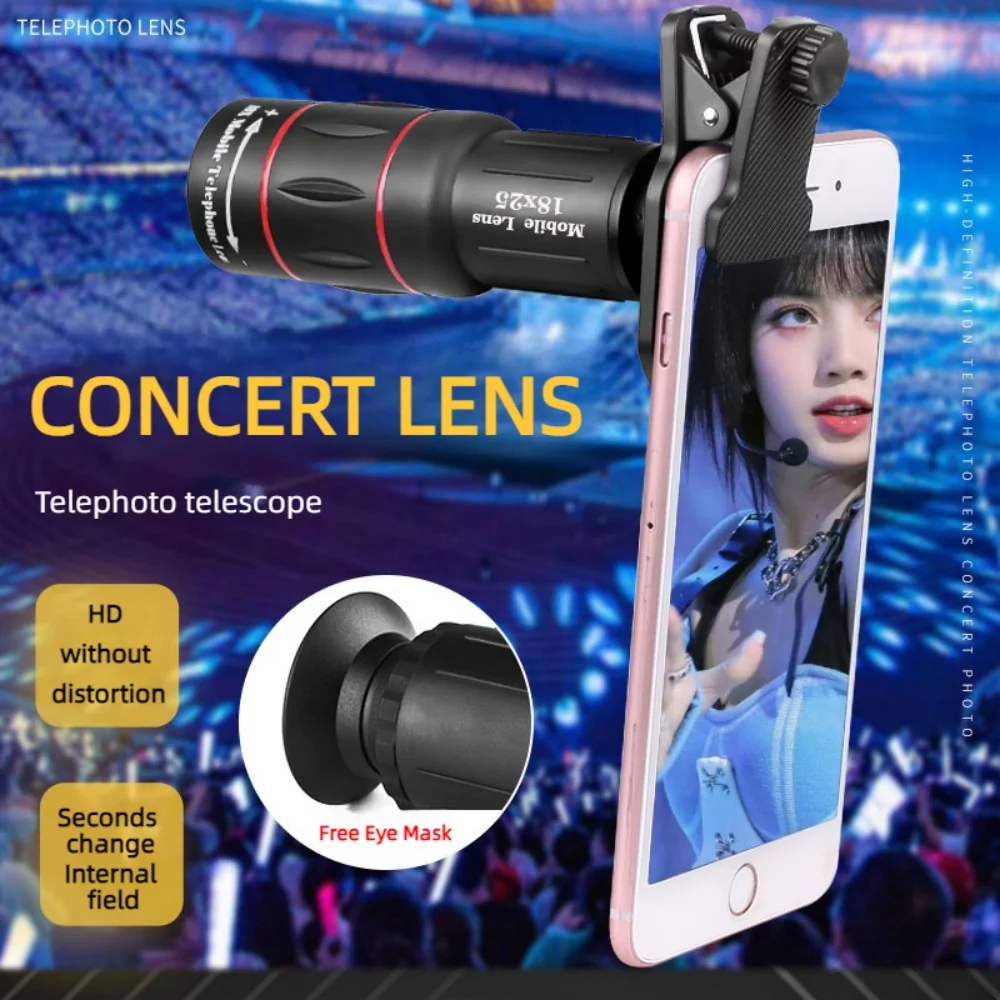 Mobile Phone Camera Lens with 18/36/64X Magnification, Clip-On Zoom Monocular Telescope Telephoto Lens for Camping, Hunting