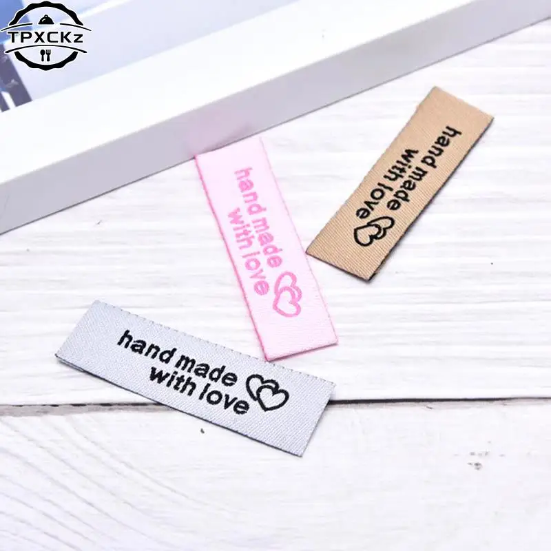 50pcs Labels Tags For Handmade DIY Hats Bags Hand Made With Love Label For Clothes Sewing Tags Garment Accessories 5x1.5cm 4x2cm