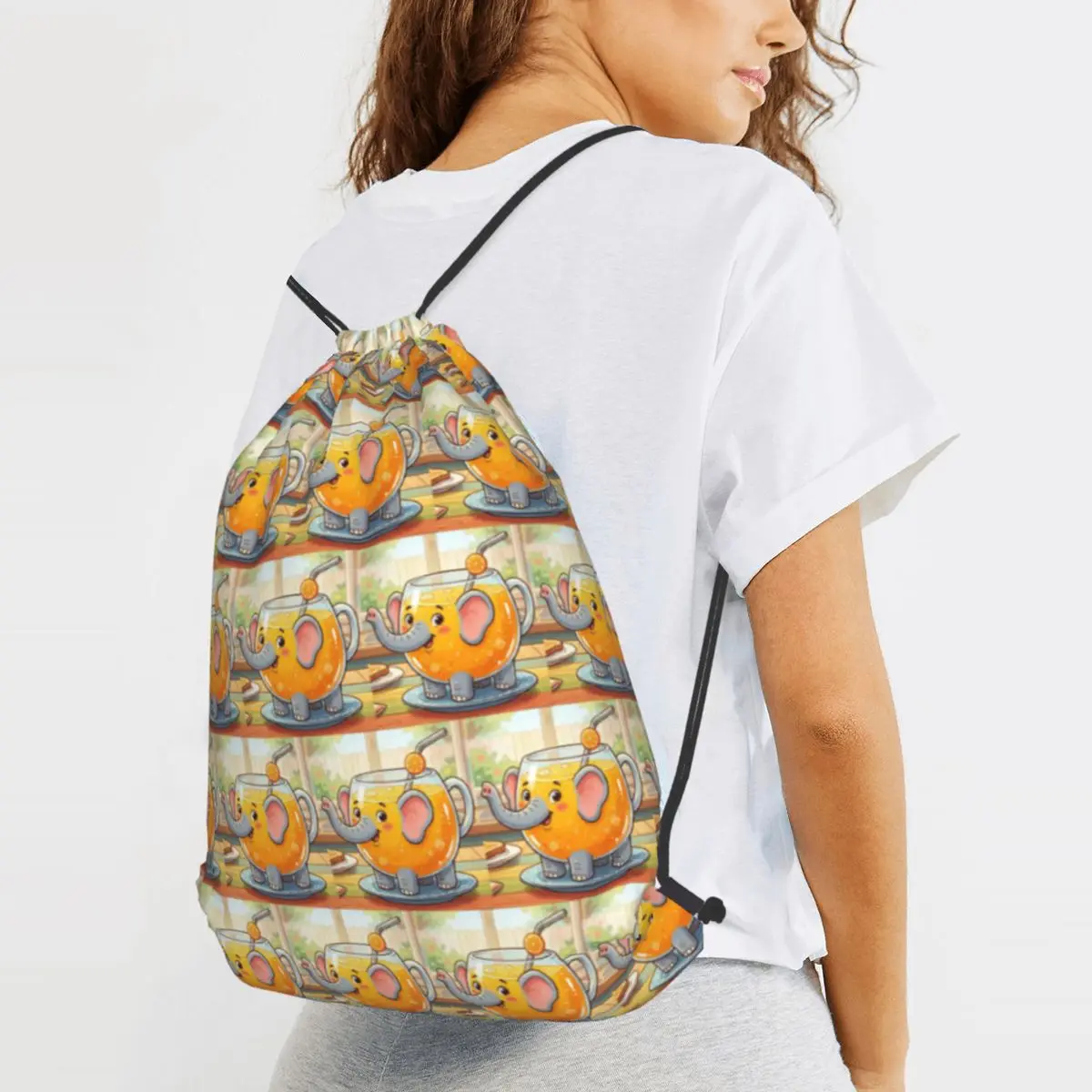 Orange Juice Glass Backpacks Multi-function Drawstring Bags Sports Bag Book Bags for Travel Students