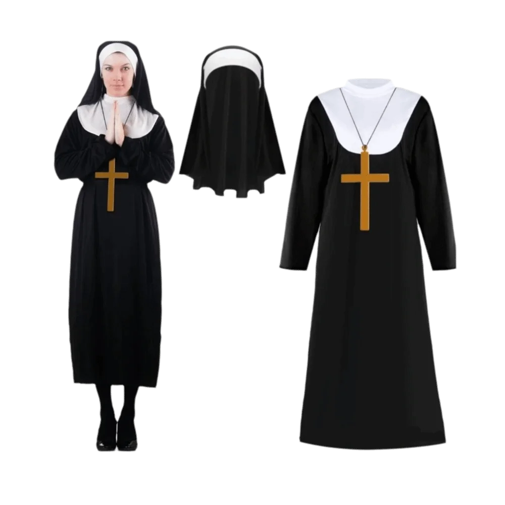 Disfraz de la Virgen María de Longitud Completa, Diseño Retro, Estilo Vintage, Túnica Larga, Disfraz de Monja para Mujer