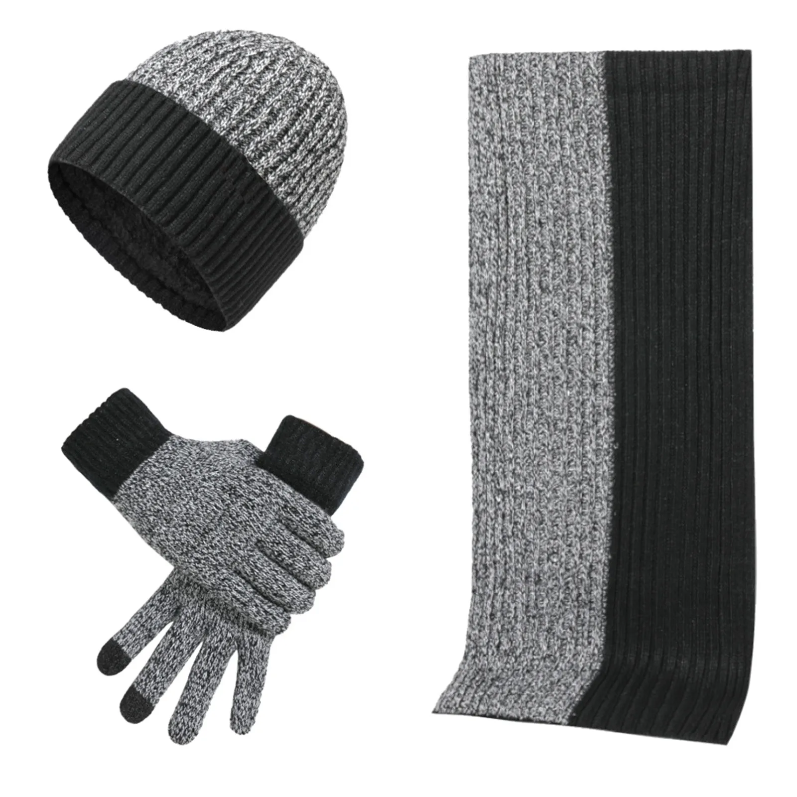 Men's Autumn Winter Keep Warm Set Unisex Beanie Gloves Scarf Male Woollen Yarn Knitted Muffler Spring Fall Contrast Color Hat