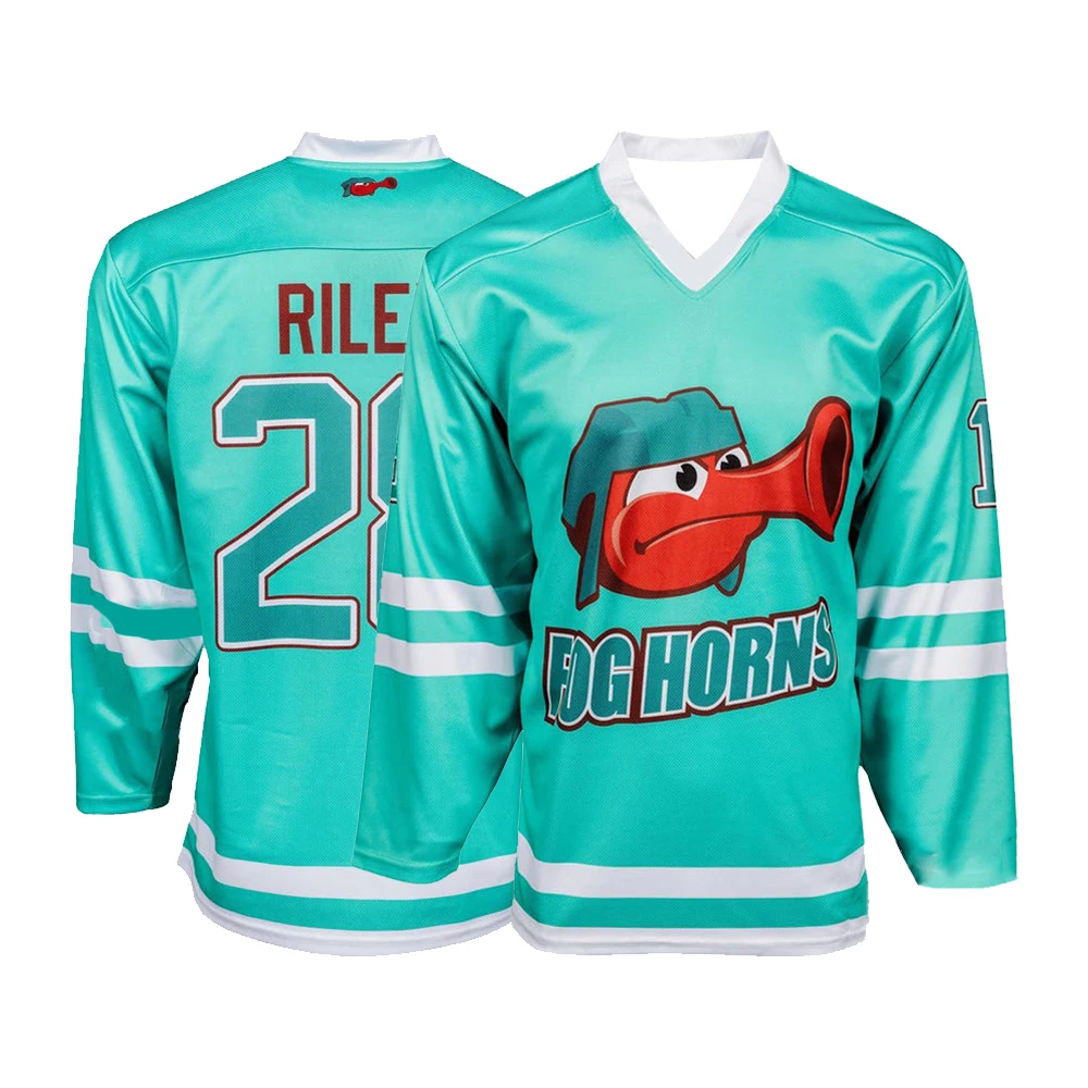 Men San Francisco Fog Horns Hockey Jersey Cartoon Foghorn Mascot RILEY 28 Number Print Breathable Quick Dry Mesh Sports Top