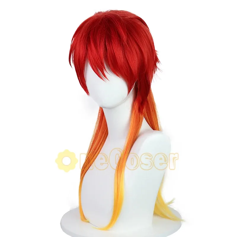 Peluca de Cosplay de Chika Takiishi, cortavientos de Anime, pinzas para las orejas de pelo amarillo degradado rojo, pelo de fibra resistente al calor + gorro de peluca para Halloween