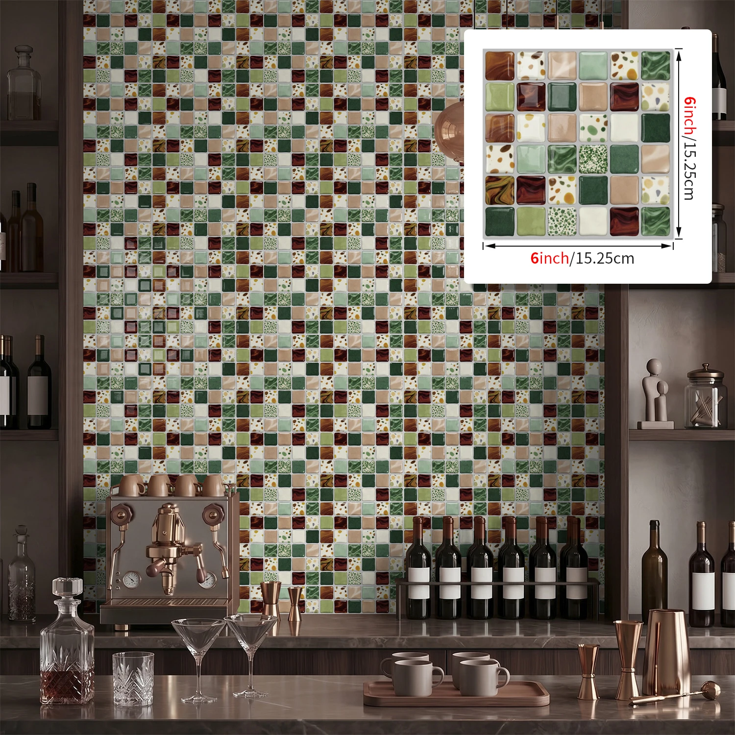 20pcs 3D PVC multi-color glossy square mosaic wall stickers, 15.25*15.25cm