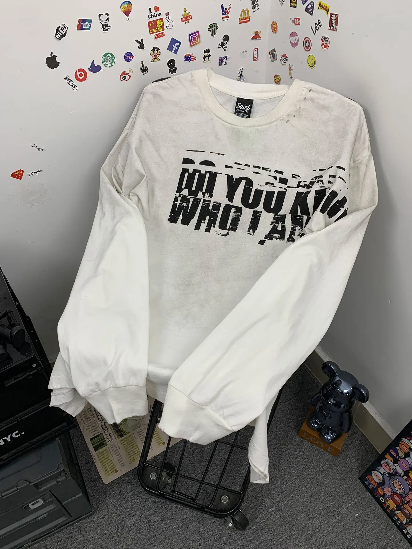 Punk Streetwear Washed Spray Dirty Hole Vintage Loose Long Sleeve T-Shirt Breathable Cotton Casual Style for Men And Couples