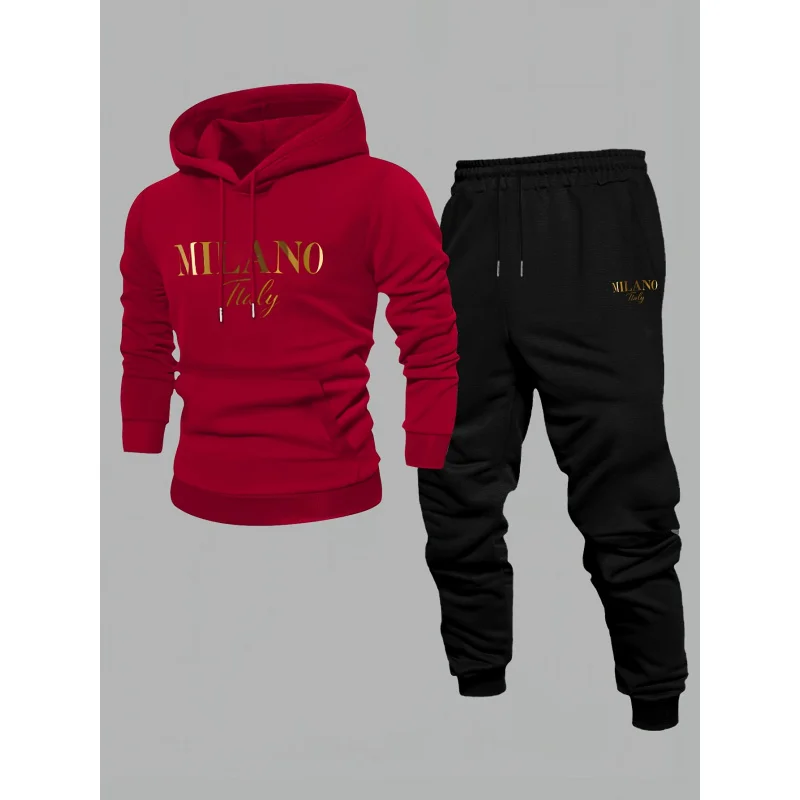 

Мужской повседневный спортивный костюм-двойка с капюшоном на шнурке, новая осенне-зимняя свободная толстовка с капюшоном, повседневная спортивная одежда