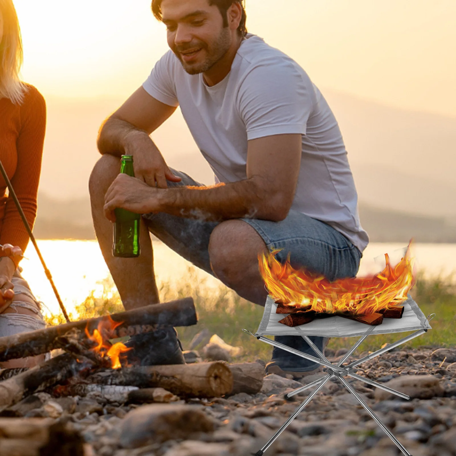 

Portable Outdoor Folding Fire Pit Stainless Steel Detachable Camping Stove Campfire Rack Bonfire Stove Camping Grill