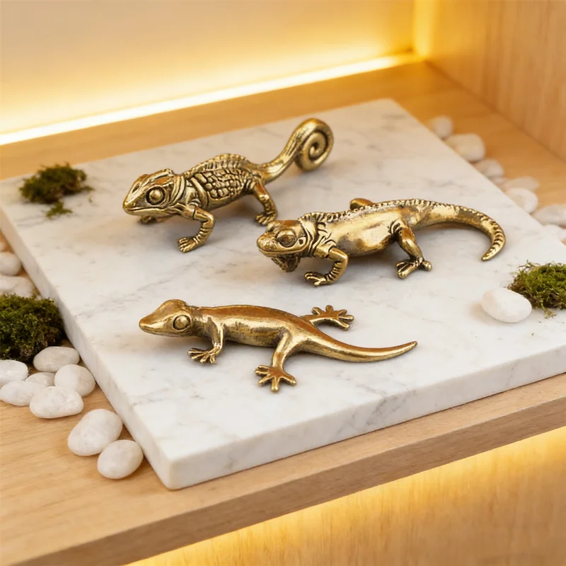 2026 Brass Gecko Figurine, Antique Animal Statue, Tea Pet Desk Decoration, Small Home Decor, Gecko Ornament, Vintage Brass Decor