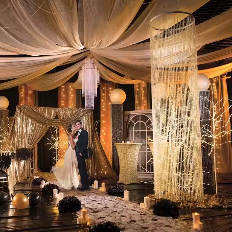 

WeddingStage Hall Ceiling Decoration Pendent Luxury Crystal Beaded Curtain Hangings Romantic Atmosphere Party Stage Props