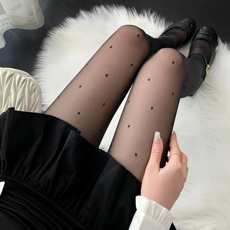 

Женские черные колготки в горошек, тонкие летние чулки, прозрачное нижнее белье, леггинсы