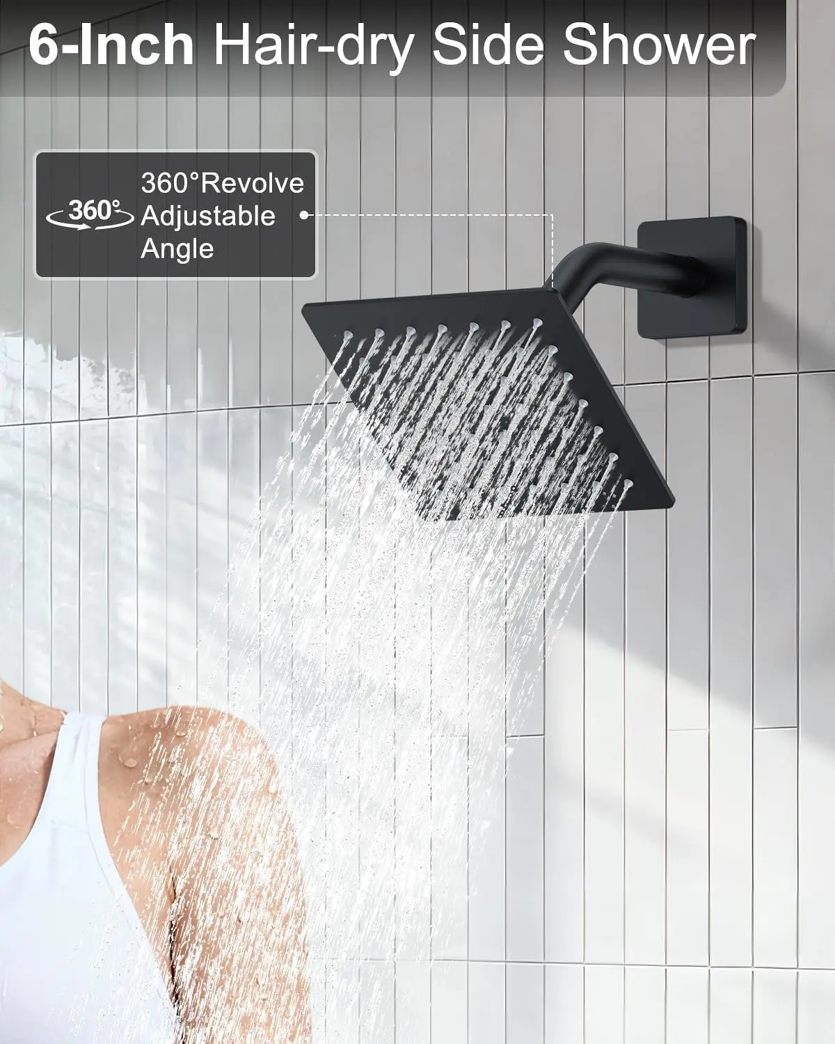 Matte Black Dual Shower Head System With Square & Heads 6-Mode Handheld Spray Rainfall Spray Patterns Wall Mount Shower Mixer view 5