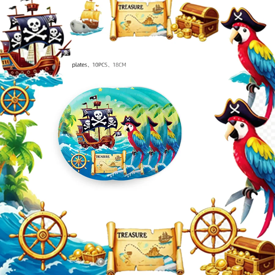 Pirate Birthday Party Supplies Decoration Tableware Tablecloth Paper Cup Plate Napkin Wedding Outdoor Holiday Party Decorations - view 3