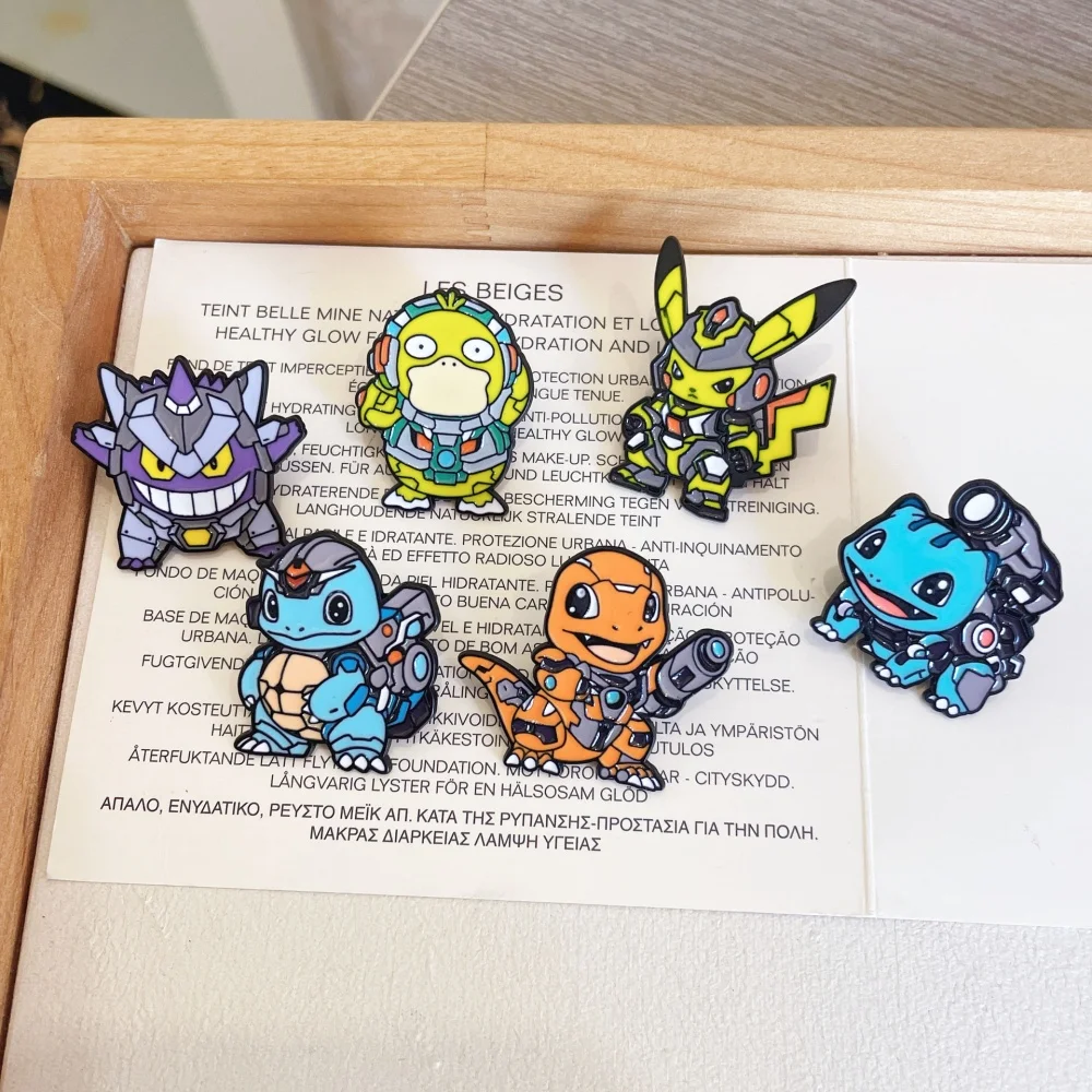 6pcs Set Anime Pokemons Enamel Pins - Pikachus Squirtle Funny Cosplay Brooches Cartoon Badges Lapel Pin Collection for Fans