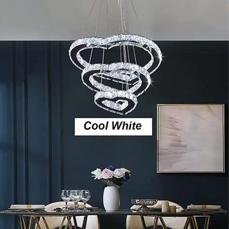 K9 Crystal Indoor Heart-Shaped Led Chandelier Creative Annular Stainless Steel Adjustable Ceiling Lamp Pendant Light Home Decor