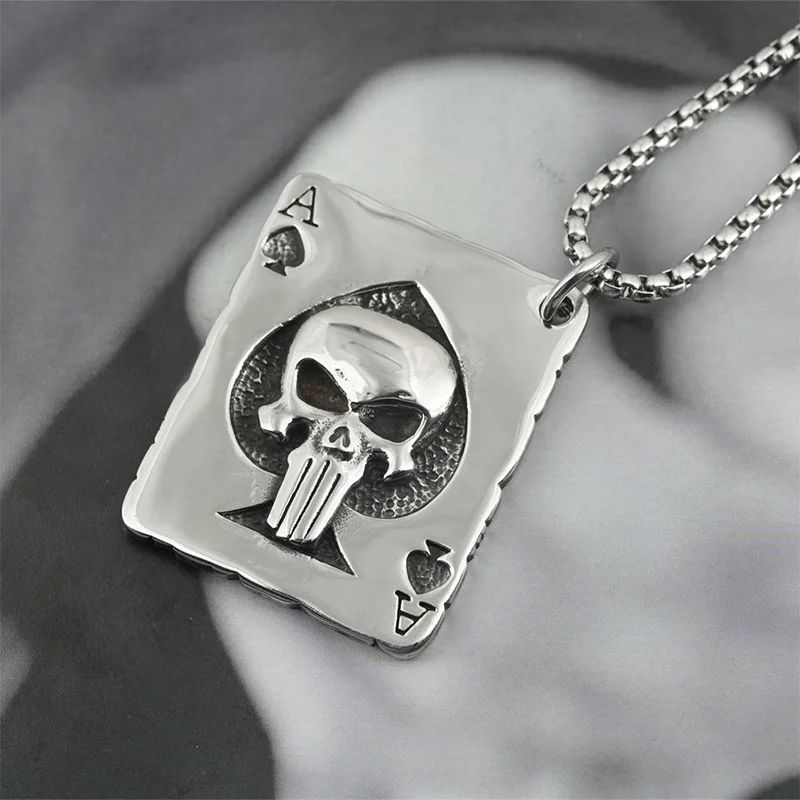 European and American Fashion Accessories Domineering Male Stainless Steel Necklace Magician Spade A Sweater Chain