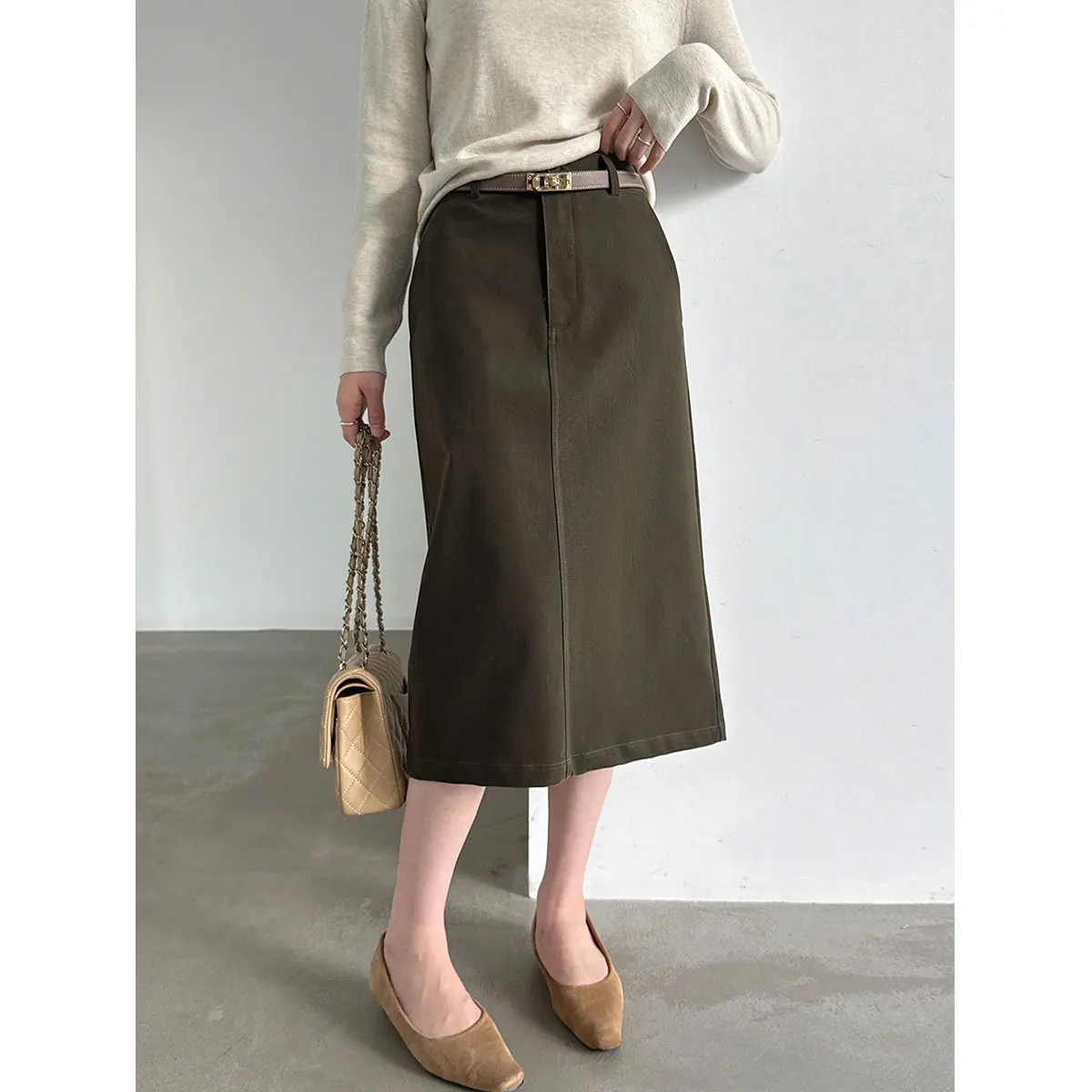 2026 Women Autumn A-Line Skirt PU Blending Women Fashion Elegant High Waist Midi Length Skirt Femme Faldas Jupe Saia