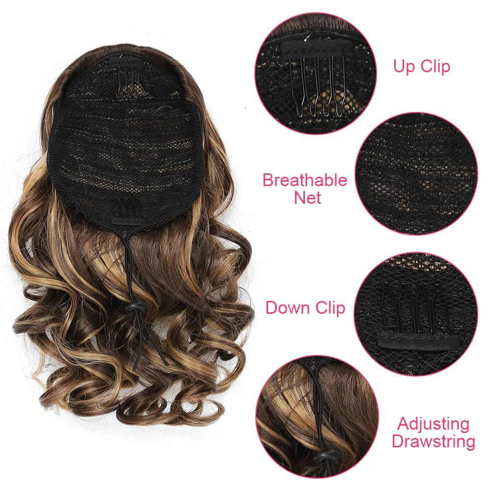 Short Curly Drawstring Ponytail Extensions Synthetic Clip In Hair Extensions Elegant For Daily Use Hair Accessories