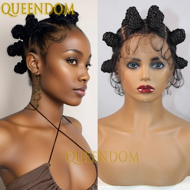 

Full Lace Synthetic Bantu Knots Braid Wig 360 Lace Front Distressed Box Braids Wig Knotless Heat Resistant Crochet Braided Wigs