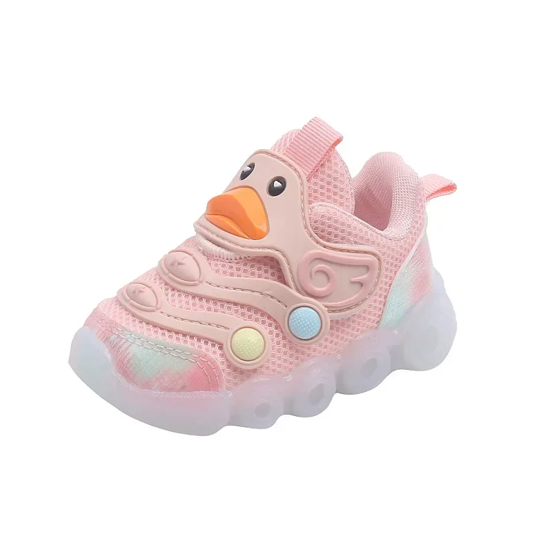 Bambini Led scarpe Casual Cute Cartoon Duck Sneakers Toddler incandescente scarpe da Tennis ragazzi ragazze scarpe sportive in Mesh traspirante