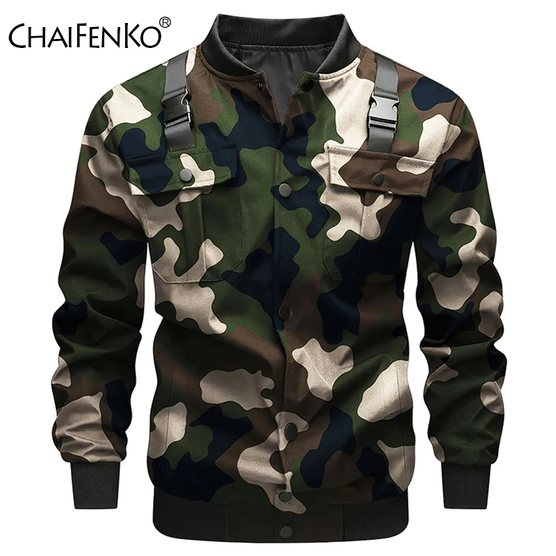

New Men Camouflage Jacket Outdoors Loose Motion Versatile Comfort Tops Autumn Winter Casual Fashion Stand Collar Coats Men