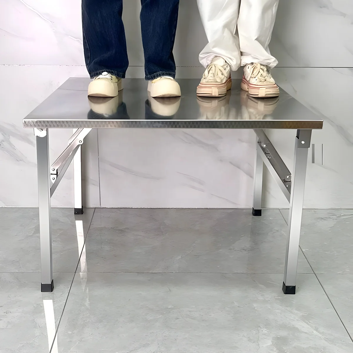 광장 접이식 유틸리티 테이블 홈 레스토랑 스테인레스 스틸 저녁 식사 테이블 야외 실내 휴대용 접이식 웨딩 식탁