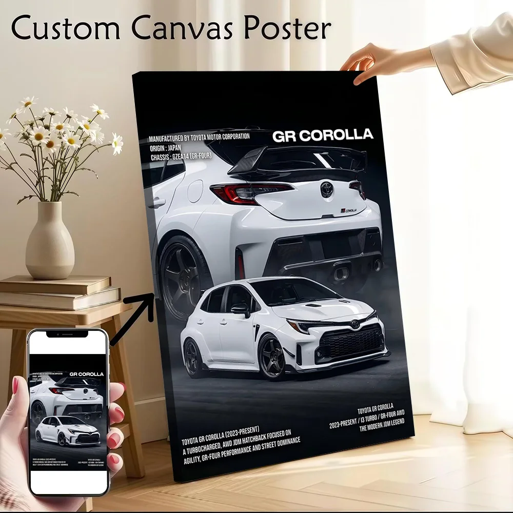 Изящный белый спортивный автомобиль GR Corolla, печатный постер на холсте, персонализированные высококачественные настенные картины для декора гостиной и дома
