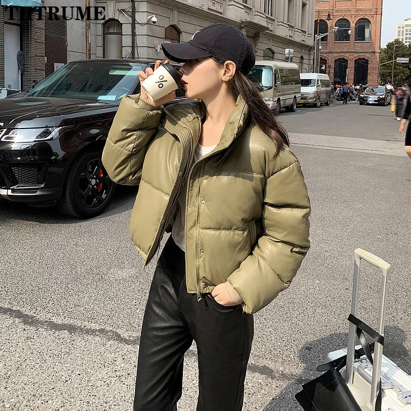 Elegant Women Autumn Jackets Fashion Thick Korean PU Zipper Button Loose Streetwear Coats Casual Lapel Long Sleeve New Jacket