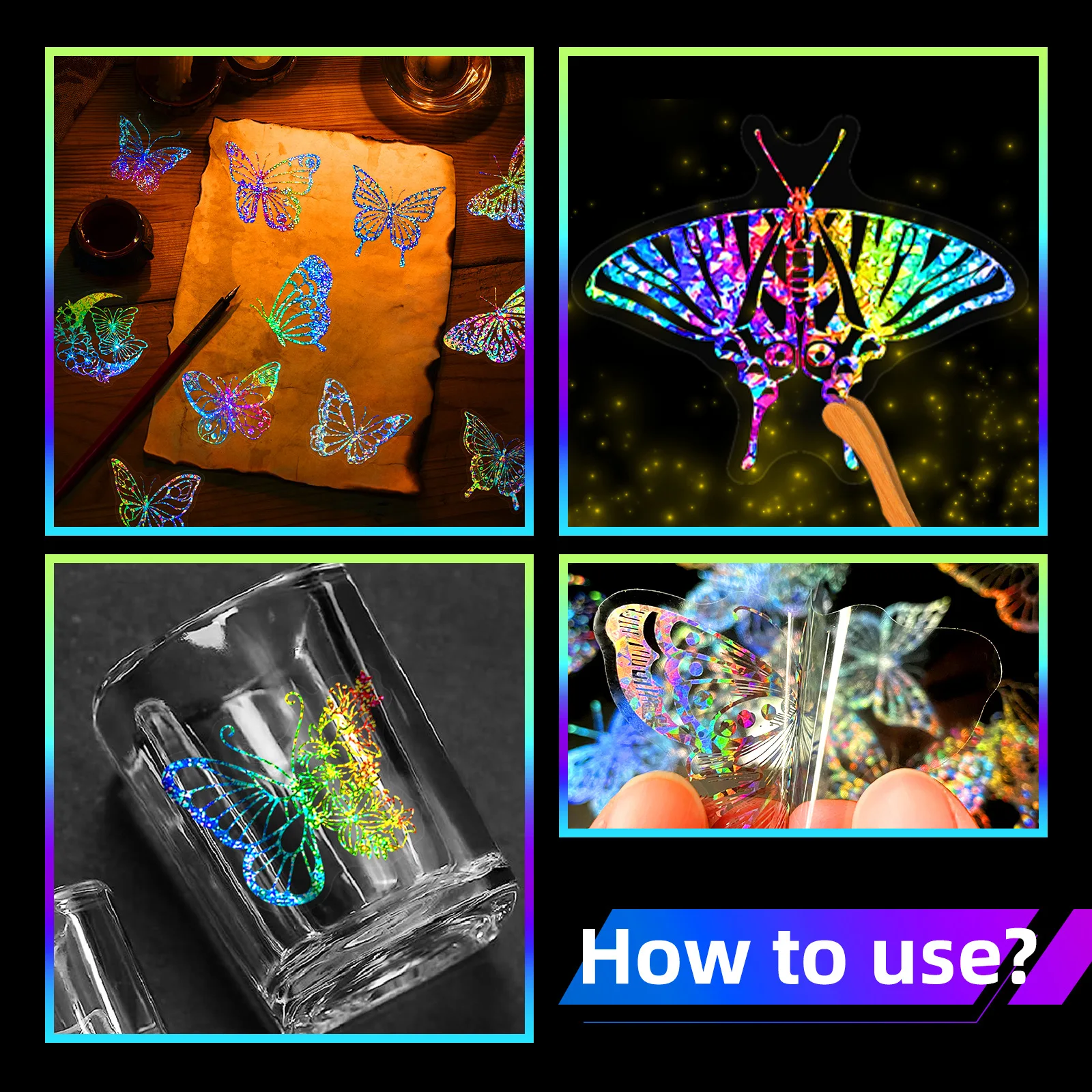 100 Transparent Butterfly Laser Stickers Holographic Stickers Laser Flash Holographic Stickers