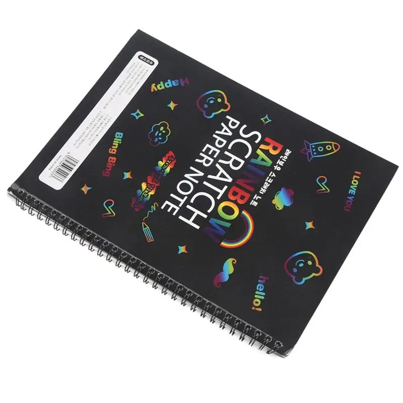 ABXE-6Pcs 19X26cm Large Magic Color Rainbow Scratch Paper Note Book Black Diy Drawing Scraping Painting Kid Doodle